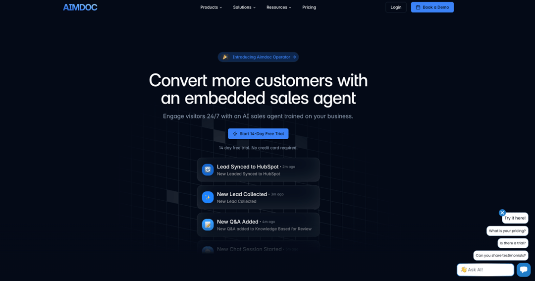 aimdoc website homepage built with Framer