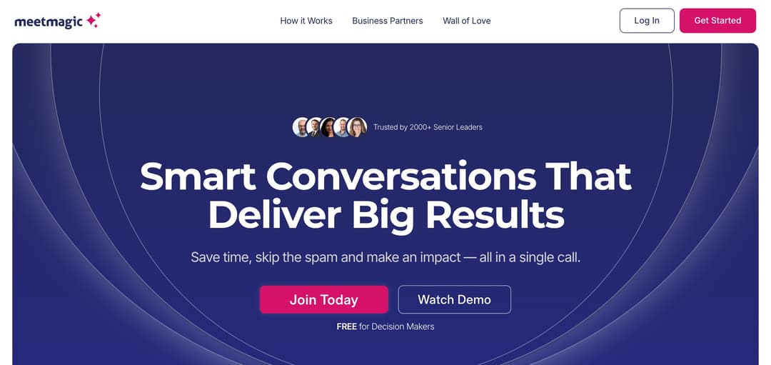 meetmagic website homepage built with Framer