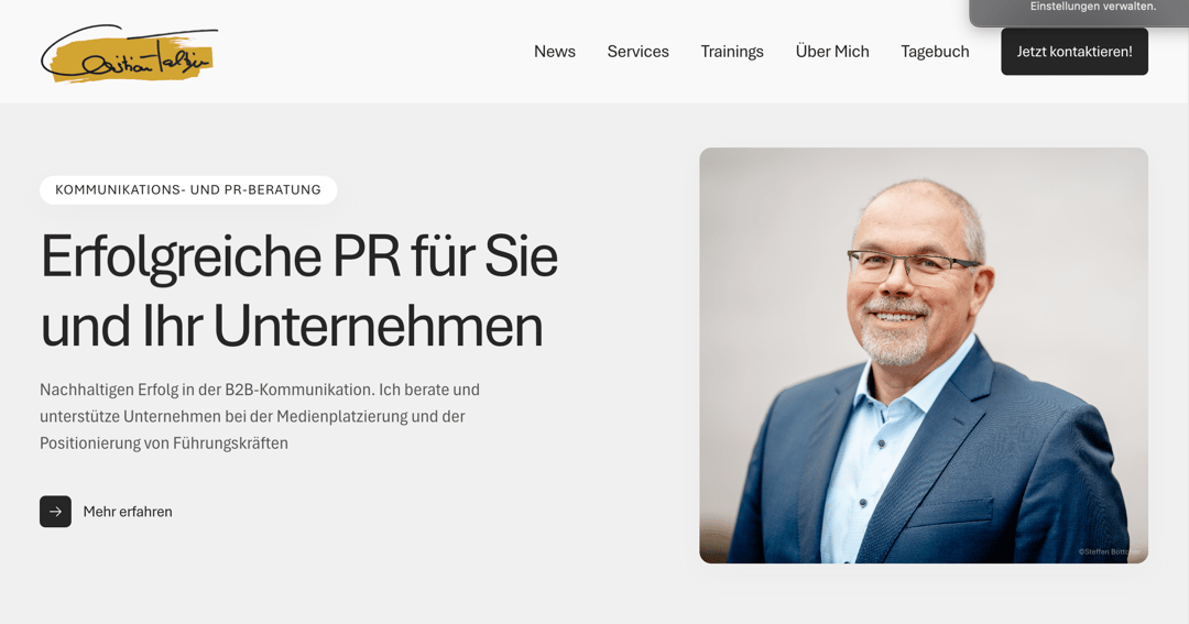 Christian Faltin PR Consulting website homepage built with Framer