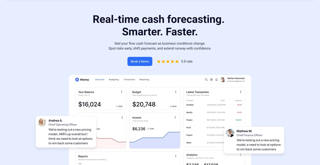 Caleido I Cash Flow Forecasting website homepage built with Framer
