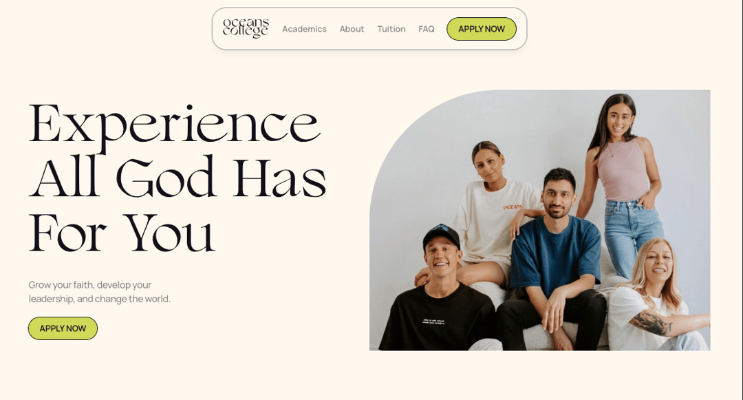 Oceans College website homepage built with Framer
