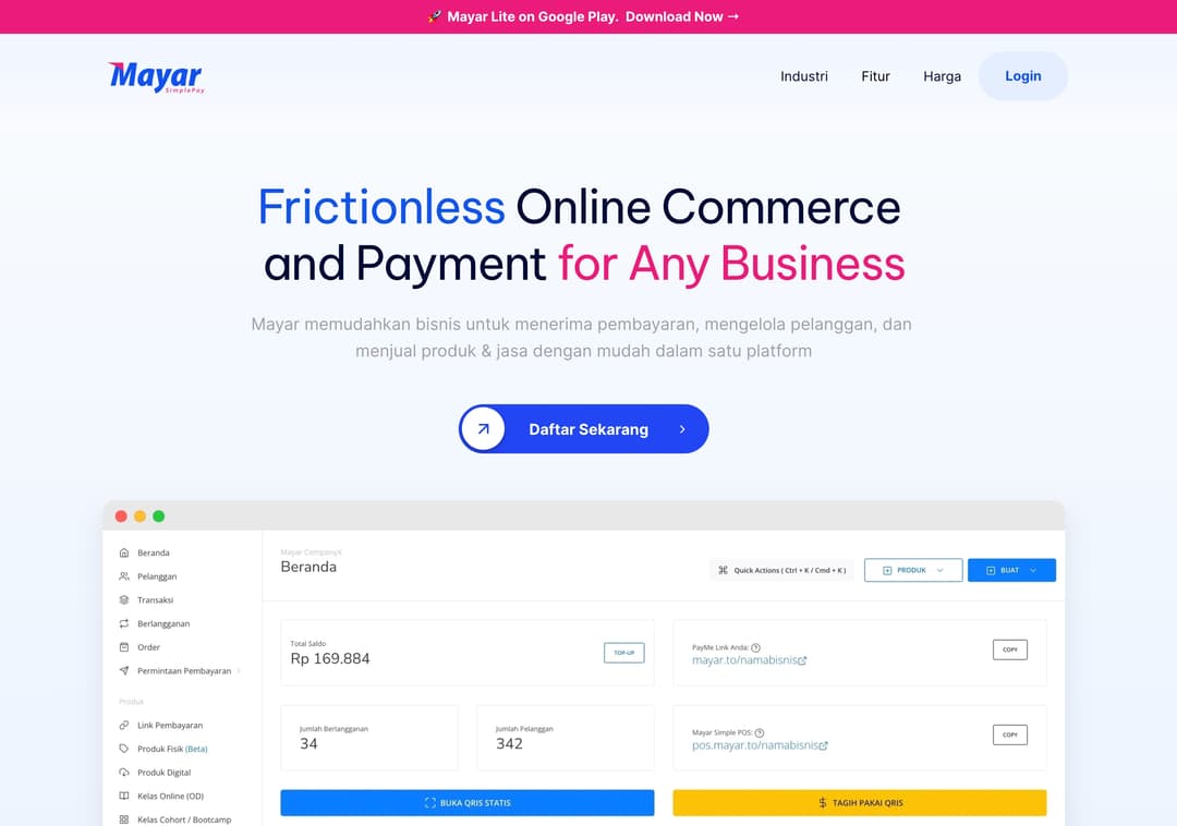 mayar website homepage built with Framer