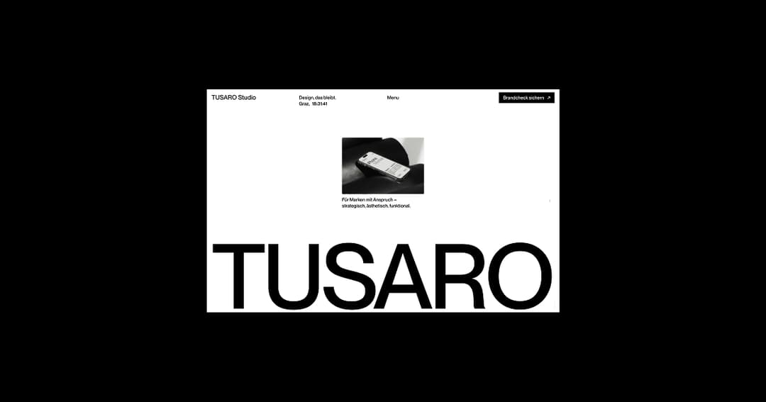 TUSARO Studio website homepage built with Framer
