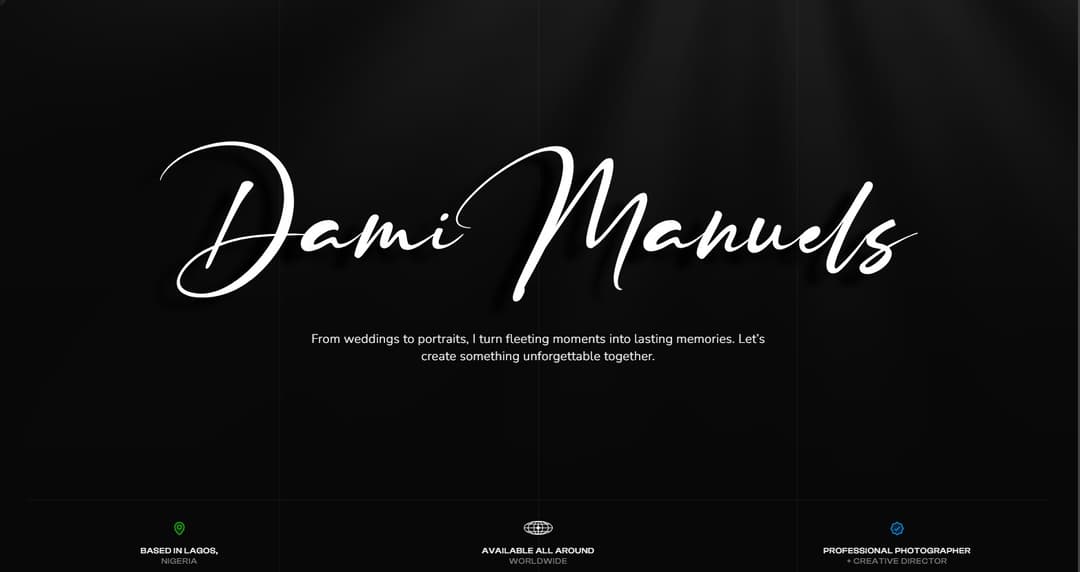 Dami Manuels website homepage built with Framer