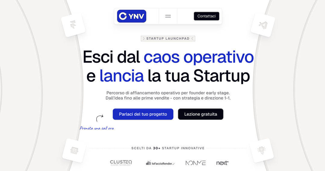 YNV - Startup Launchpad website homepage built with Framer