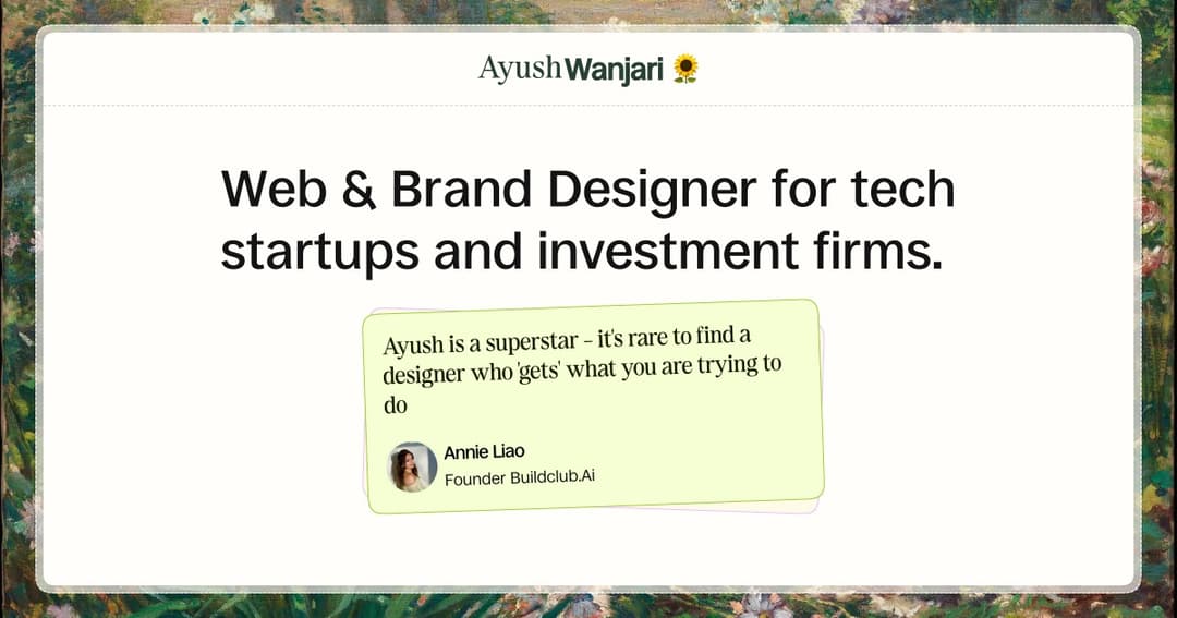 Ayush.Dezign website homepage built with Framer