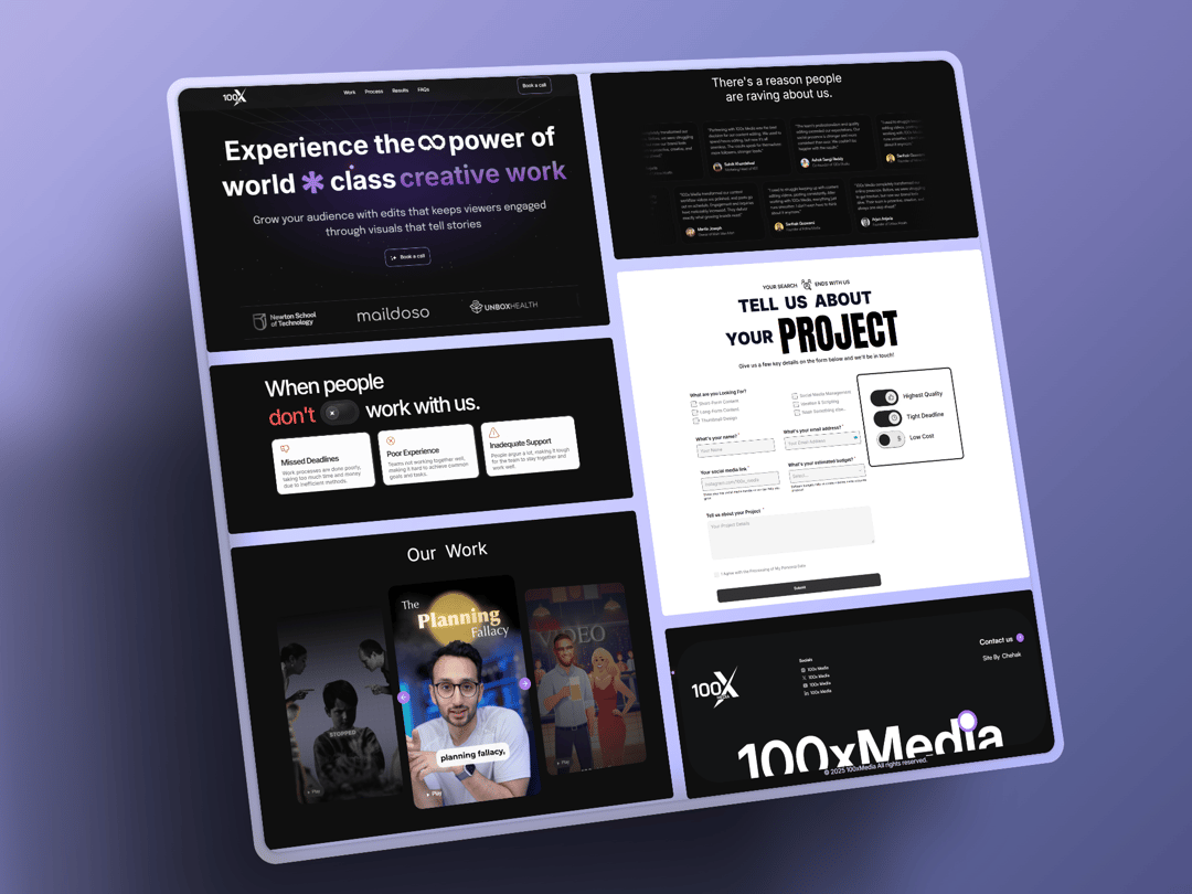 100x Media website homepage built with Framer