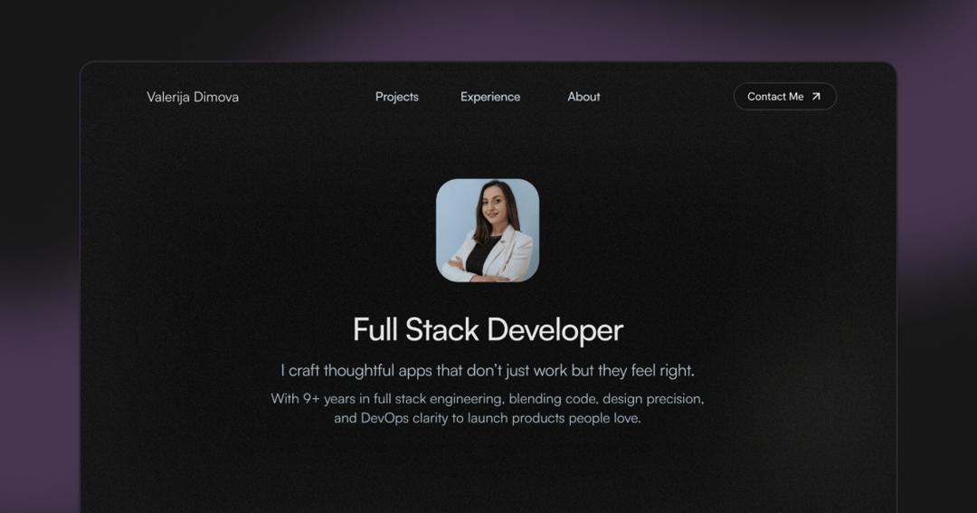 Valerija Dimova's Portfolio website homepage built with Framer