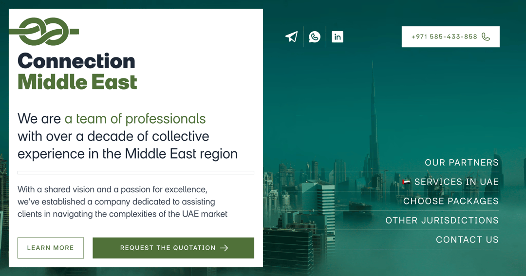 Connection Middle East website homepage built with Framer