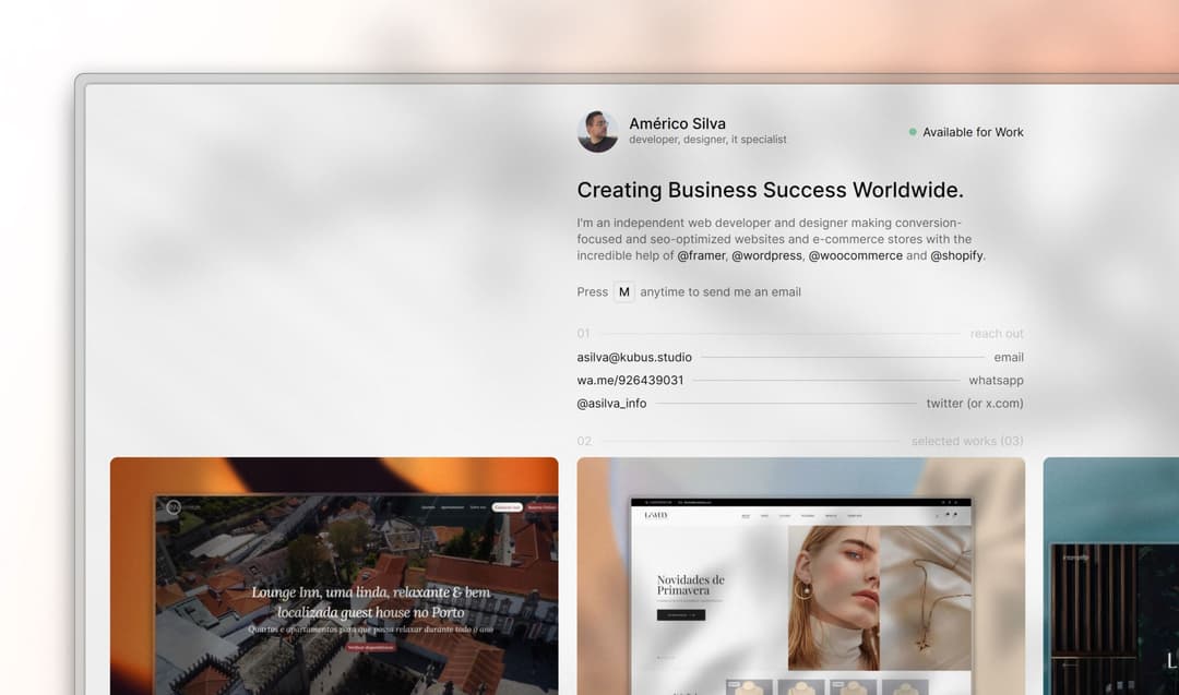 byasilva.eu - Portfolio website homepage built with Framer