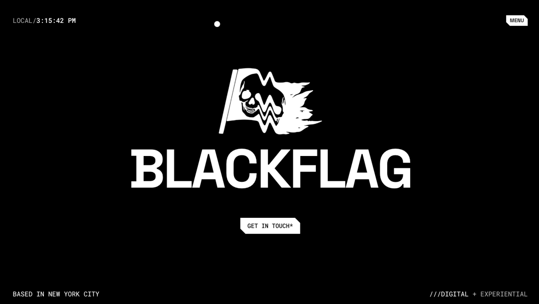 Black Flag website homepage built with Framer