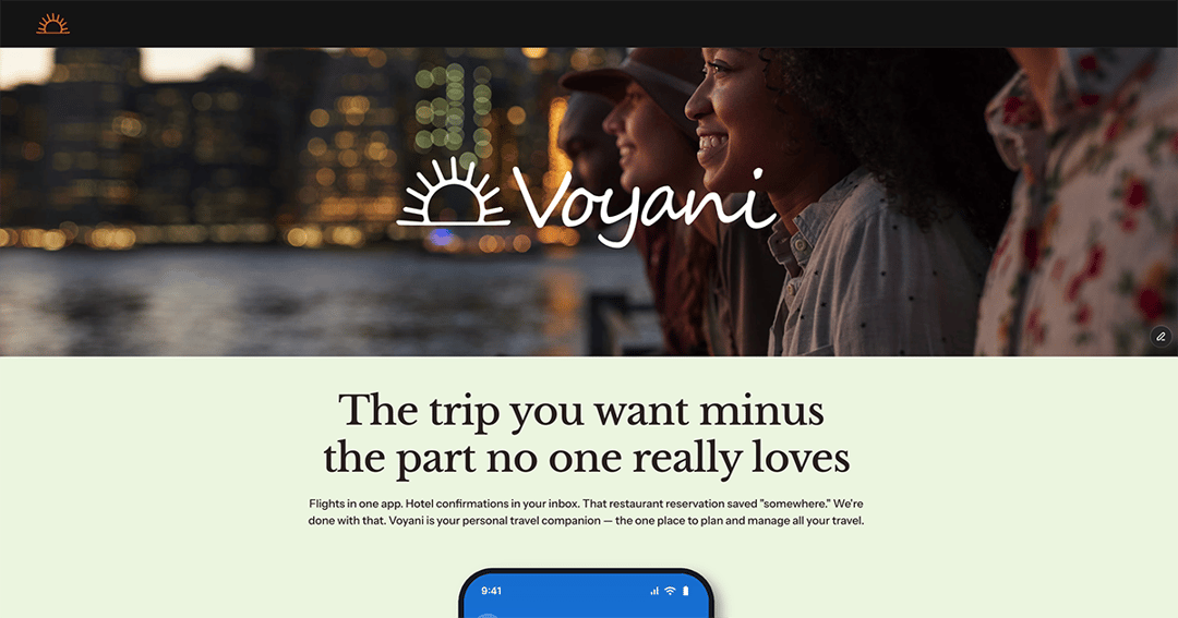 Voyani website homepage built with Framer