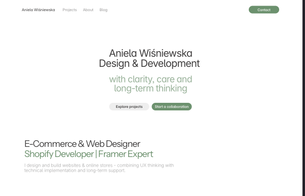 Aniela Wiśniewska website homepage built with Framer