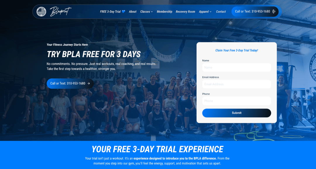 The Blueprint LA website homepage built with Framer