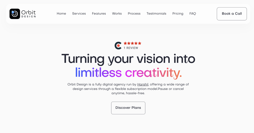 Orbit Design website homepage built with Framer
