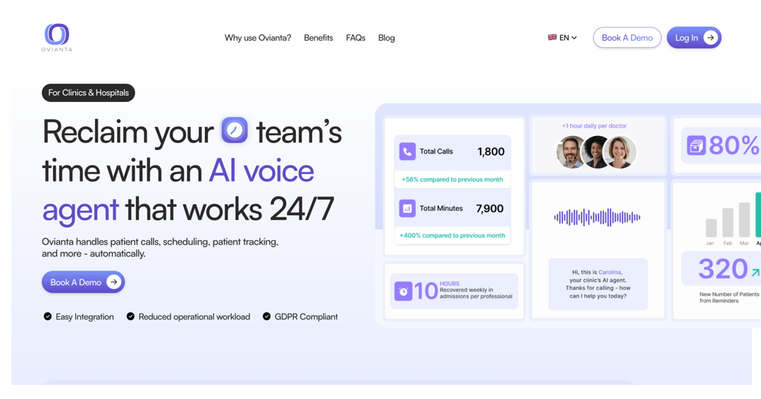 Ovianta website homepage built with Framer
