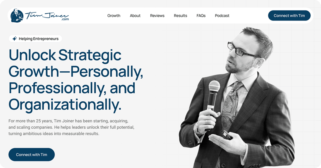 Tim Joiner website homepage built with Framer