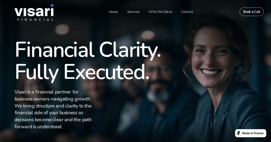 Visari Financial website homepage built with Framer