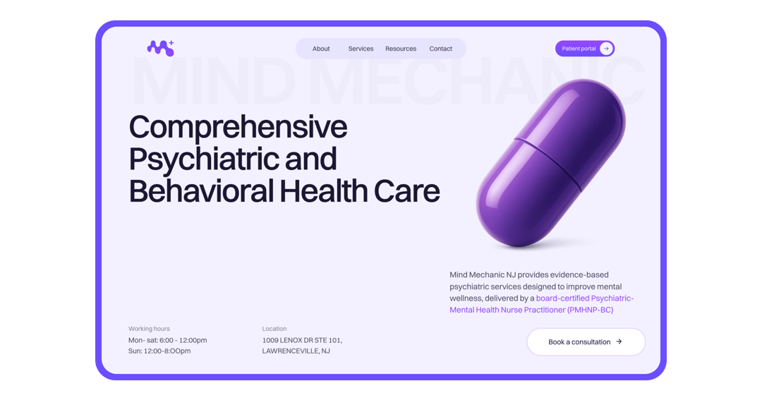 Mindmechanic NJ website homepage built with Framer