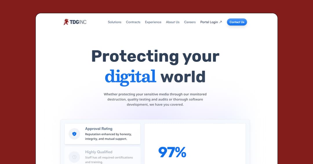 TDG Inc. website homepage built with Framer