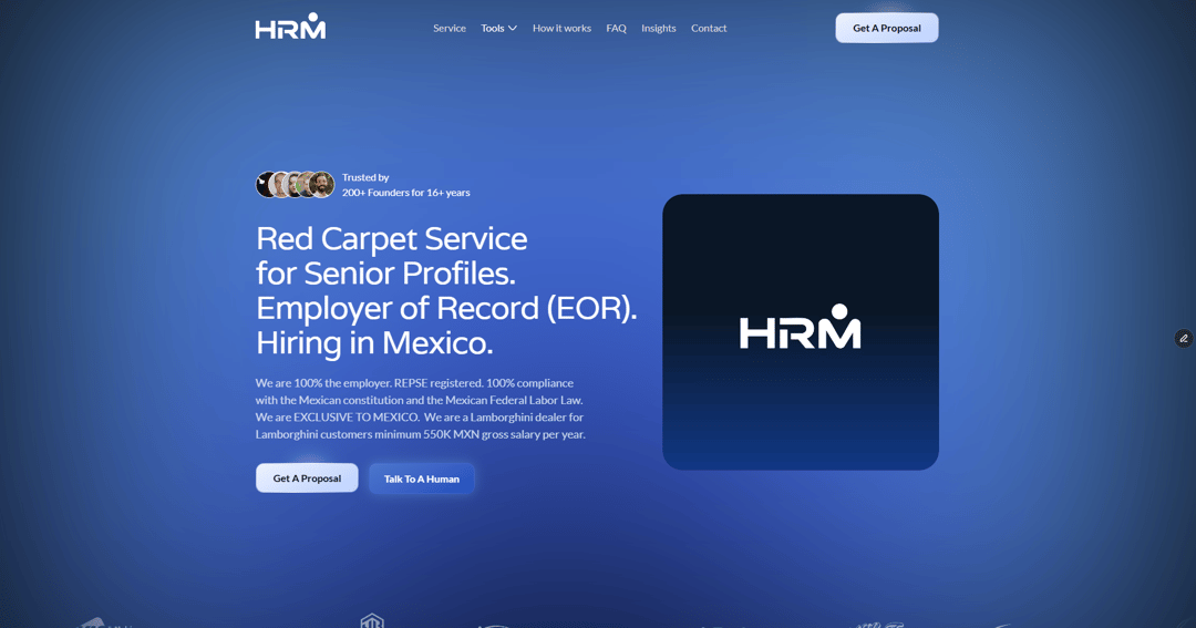HRM website homepage built with Framer