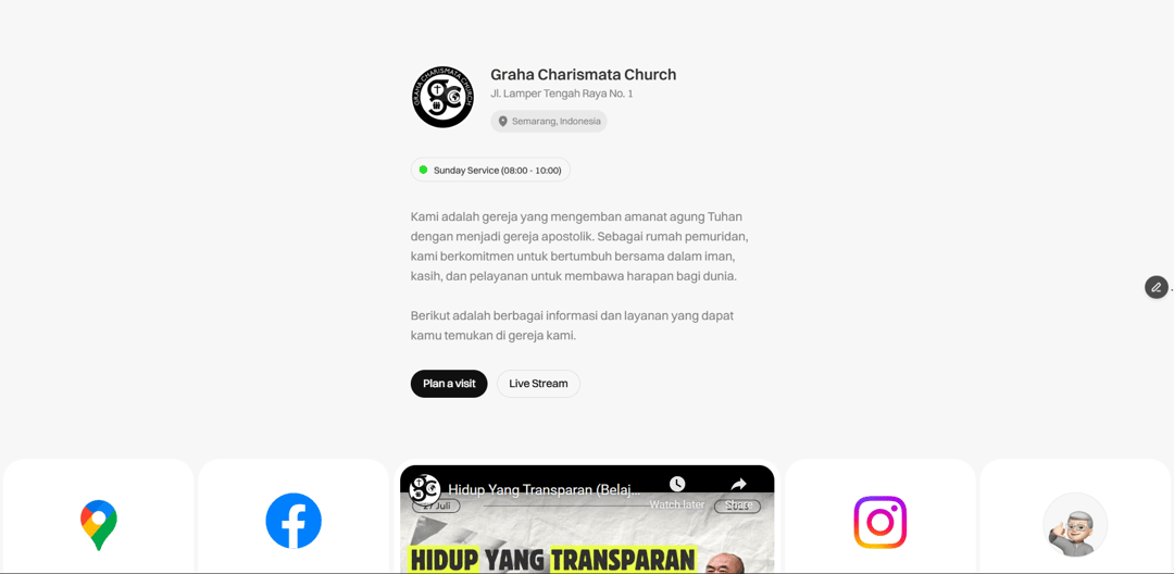Graha Charismata Church Website website homepage built with Framer