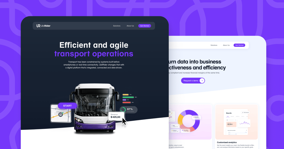 ubirider website homepage built with Framer
