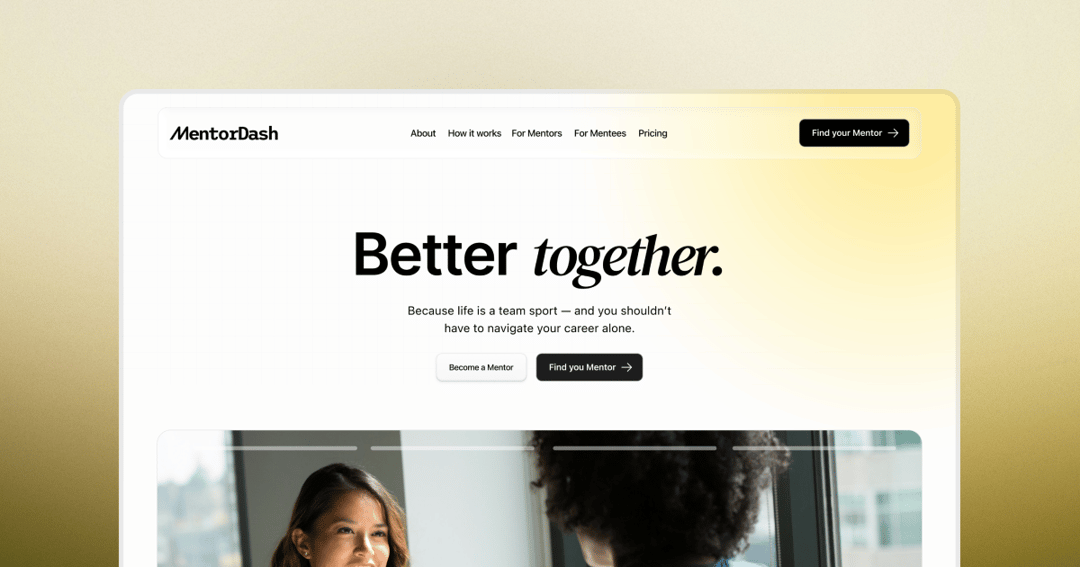 MentorDash website homepage built with Framer