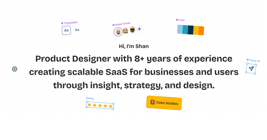 Product Designer Portfolio website homepage built with Framer