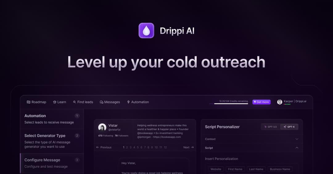 Drippi AI website homepage built with Framer