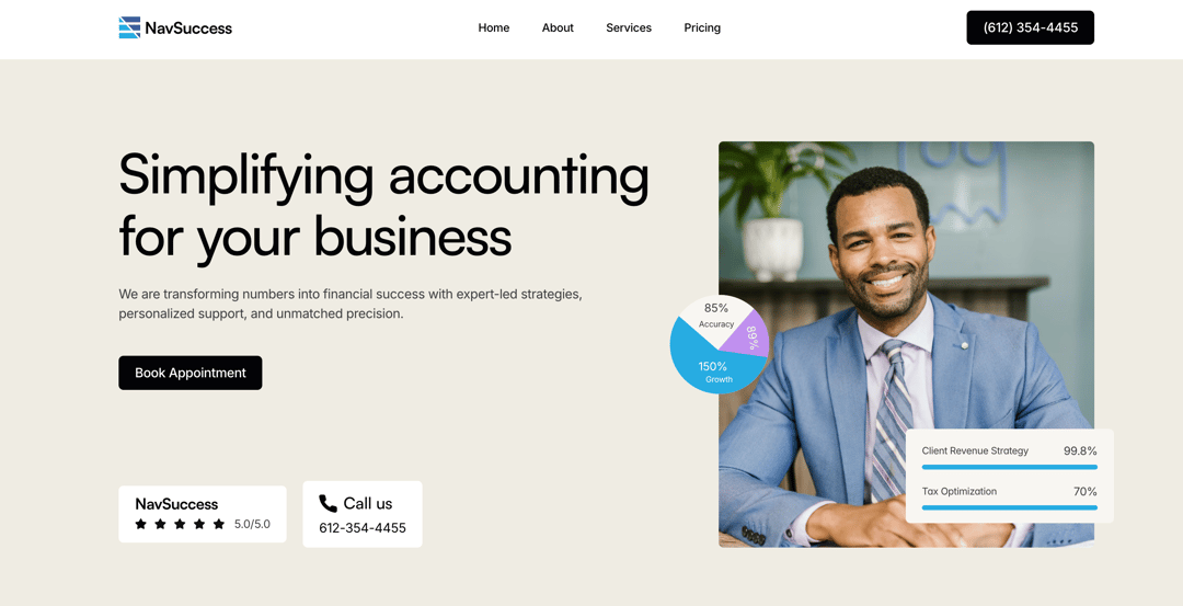 NavSuccess website homepage built with Framer