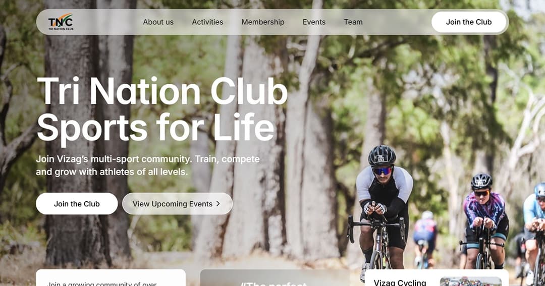 Tri Nation Sports Club website homepage built with Framer