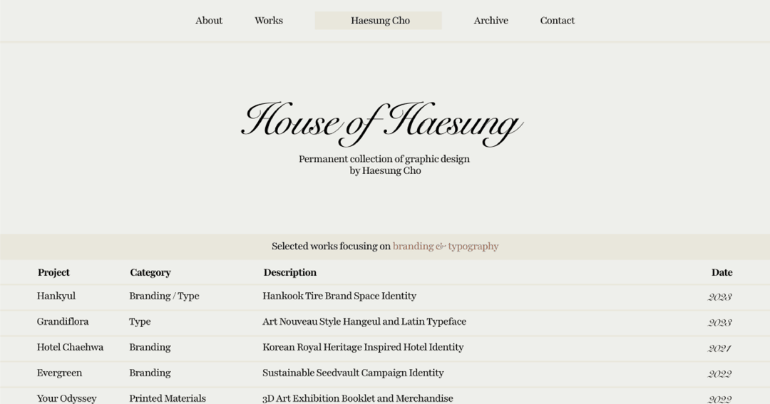 haesungcho.com website homepage built with Framer