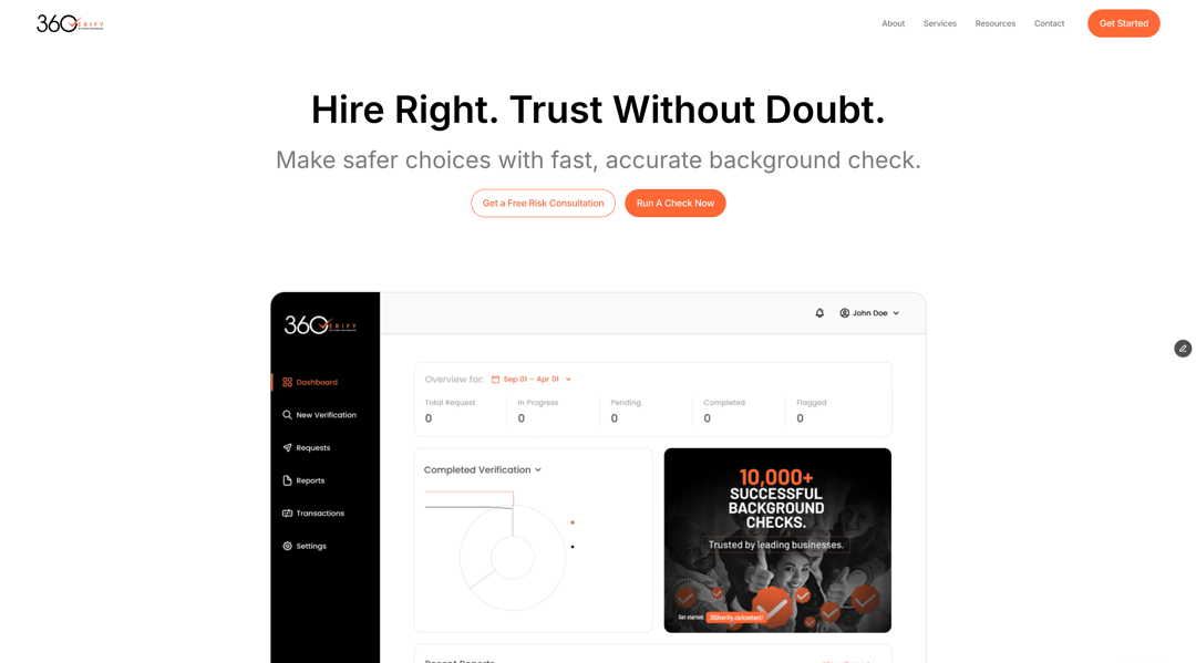 360verify website homepage built with Framer