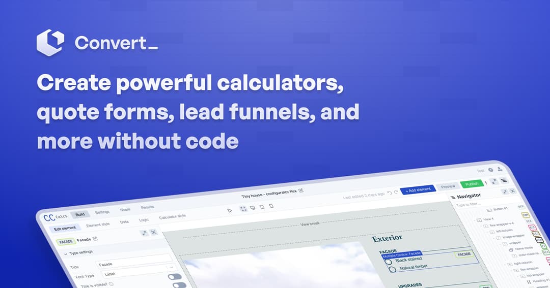 convertcalculator website homepage built with Framer
