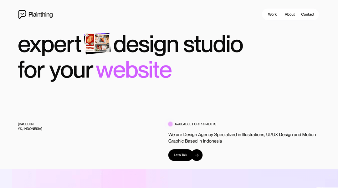 plainthing studio website homepage built with Framer