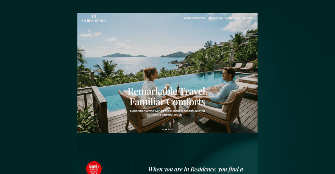 In Residence website homepage built with Framer