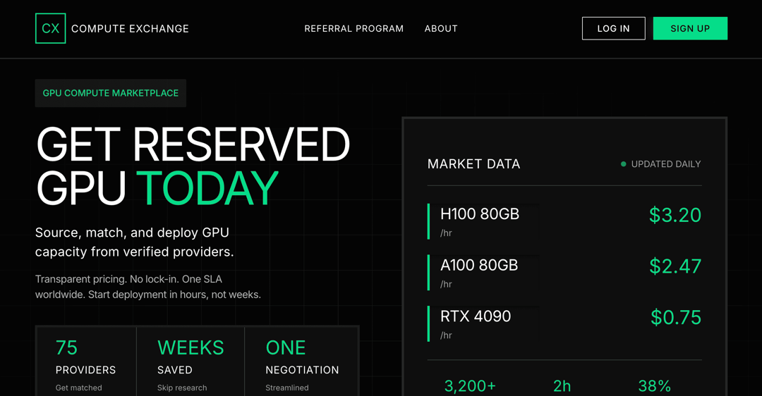 Compute Exchange — GPU Marketplace website homepage built with Framer
