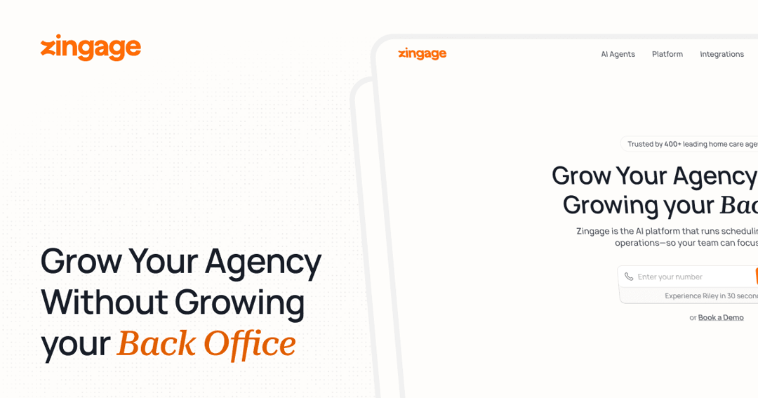 Zingage website homepage built with Framer