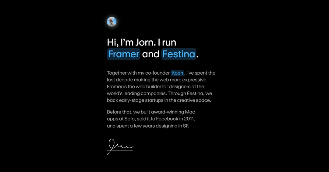 Jorn van Dijk website homepage built with Framer