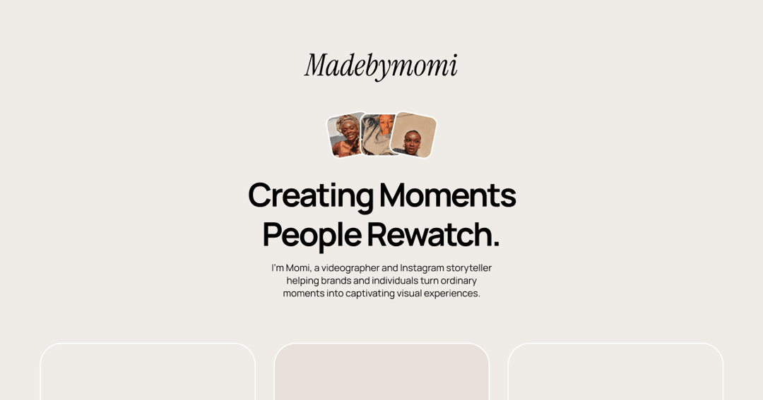 MadebyMomi website homepage built with Framer
