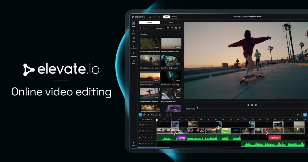 elevate.io | online video editing website homepage built with Framer