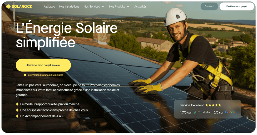 Solarock website homepage built with Framer