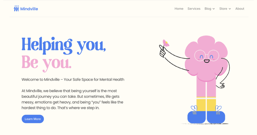 Mindville website homepage built with Framer