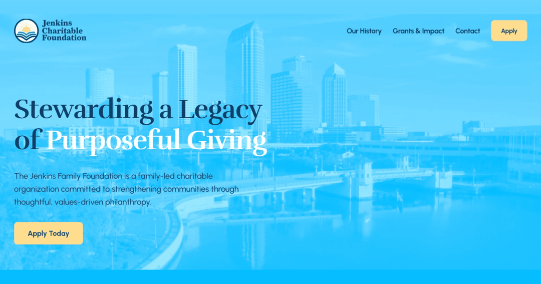 Jenkins Charitable Foundation website homepage built with Framer