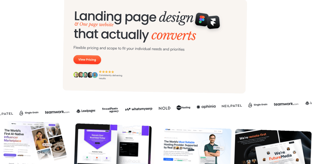 OnePageflip website homepage built with Framer