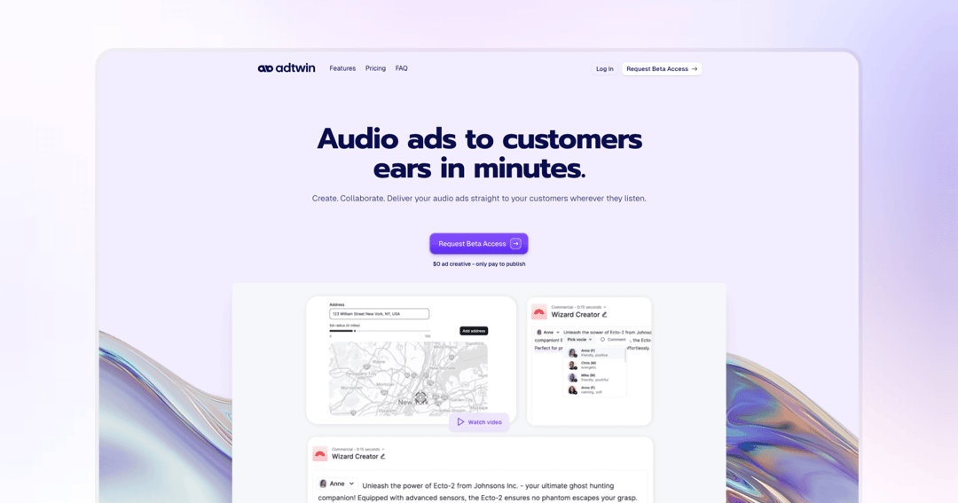 Adtwin website homepage built with Framer