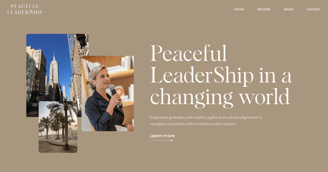 Site for Peaceful Leadership website homepage built with Framer