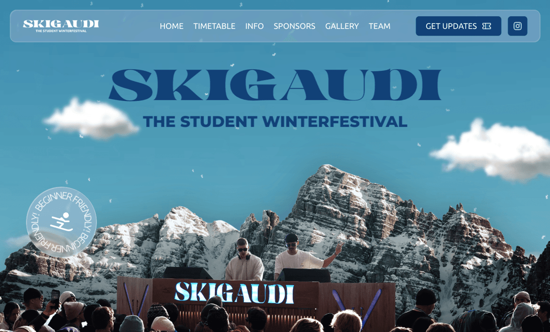 Skigaudi Winterfestival website homepage built with Framer