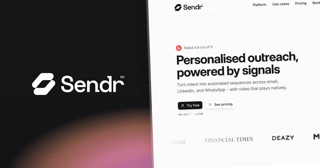 Sendr website homepage built with Framer
